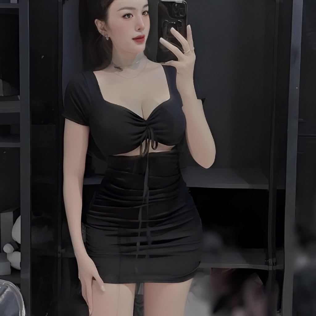 Đầm Body Tay Ngắn Bo Chun Cột Dây , Đầm Dự Tiệc Đi Chơi Phong Cách Thời Trang Quyến Rũ Cao Cấp LOTENA D012