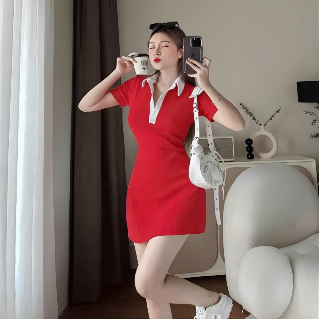 Váy Đầm Nữ Polo Phối Cổ Sơ Mi Thời Trang, Đầm Body Dáng Ngắn Siêu Dễ Thương Cuốn Hút Sexy Sang Chảnh LOTENA D046