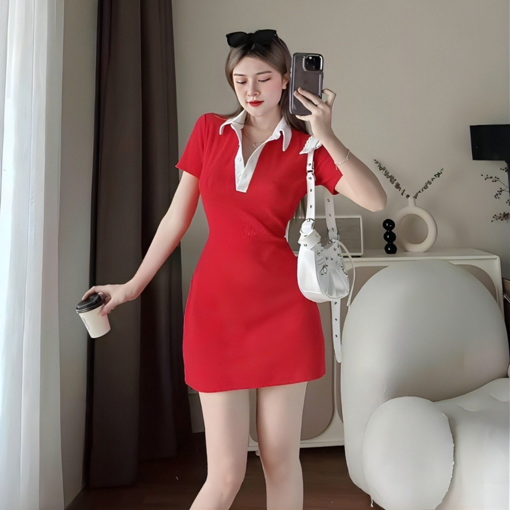 Váy Đầm Nữ Polo Phối Cổ Sơ Mi Thời Trang, Đầm Body Dáng Ngắn Siêu Dễ Thương Cuốn Hút Sexy Sang Chảnh LOTENA D046
