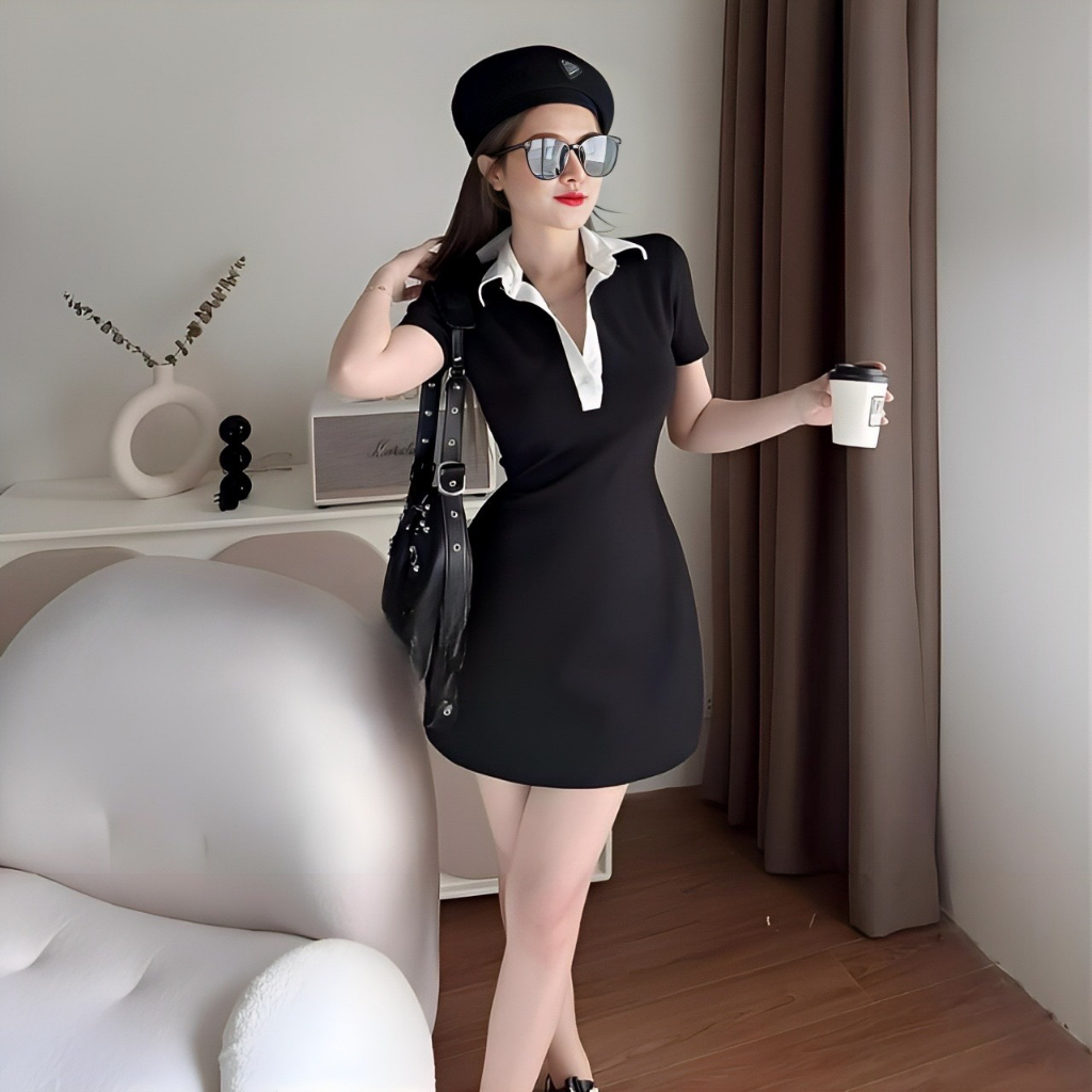 Váy Đầm Nữ Polo Phối Cổ Sơ Mi Thời Trang, Đầm Body Dáng Ngắn Siêu Dễ Thương Cuốn Hút Sexy Sang Chảnh LOTENA D046