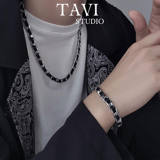 Combo Leather Dây Chuyền Nam Và Vòng Tay Nam Titan Không Gỉ Thời Trang Tavi Studio