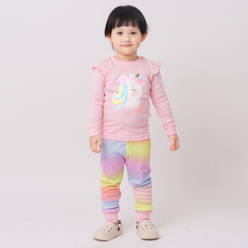 Đồ bộ quần áo dài tay dáng ôm cotton mùa thu đông cho bé gái Unifriend Hàn Quốc U2023-15. Size 3, 4, 5, 6, 7, 8, 10 tuổi