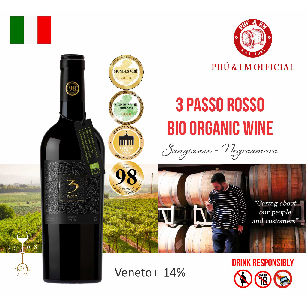 Rượu Vang Đỏ Ý 3 Passo Rosso Bio Organic