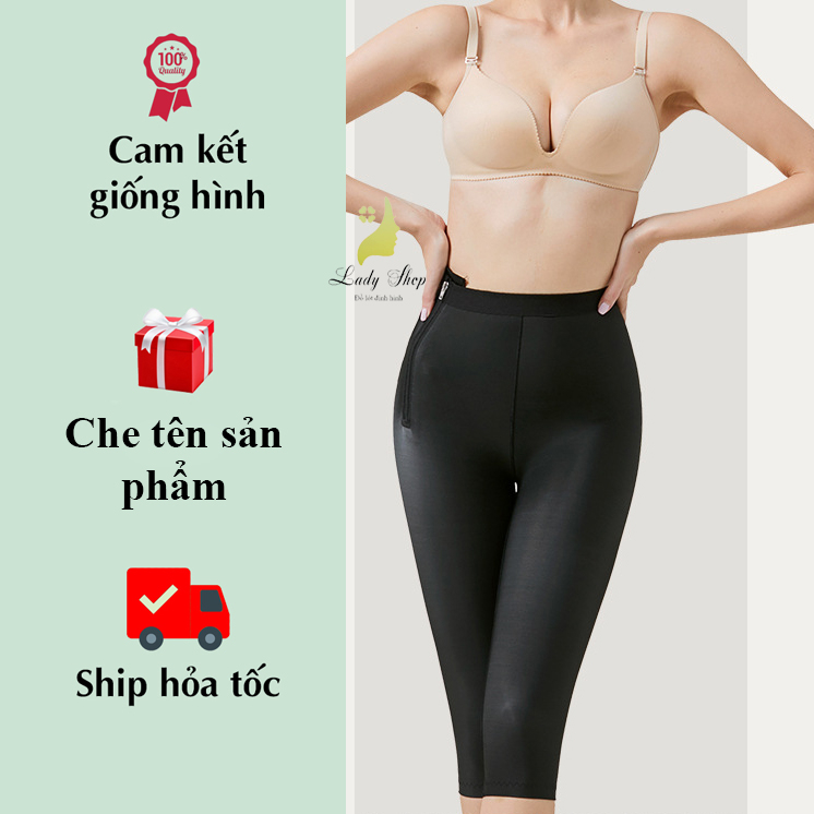 Quần gen nịt định hình đùi eo, nâng mông sau hút mỡ, tập gym, dây khóa kéo tiện lợi