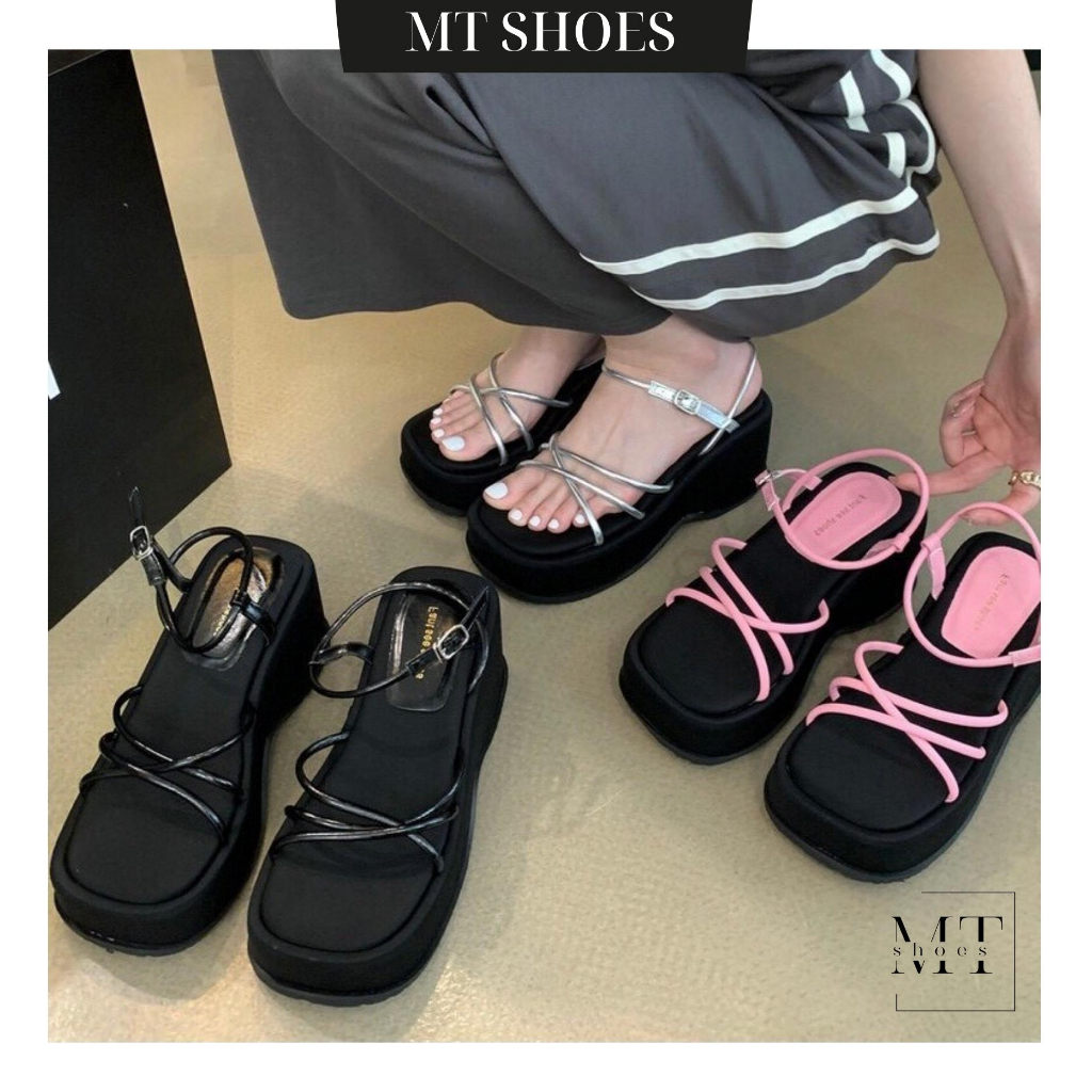 Sandal nữ đế xuồng quai ống đan chéo phối màu cao 7P chất da nỉ mềm mịn đi êm Giày xăng đan nữ MT Shoes
