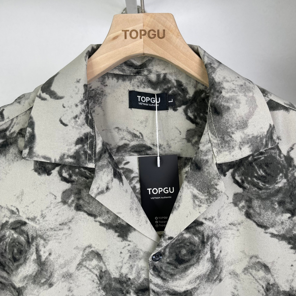Áo sơ mi TOPGU họa tiết Rose, Cubanshirt vải lụa thoáng mát.