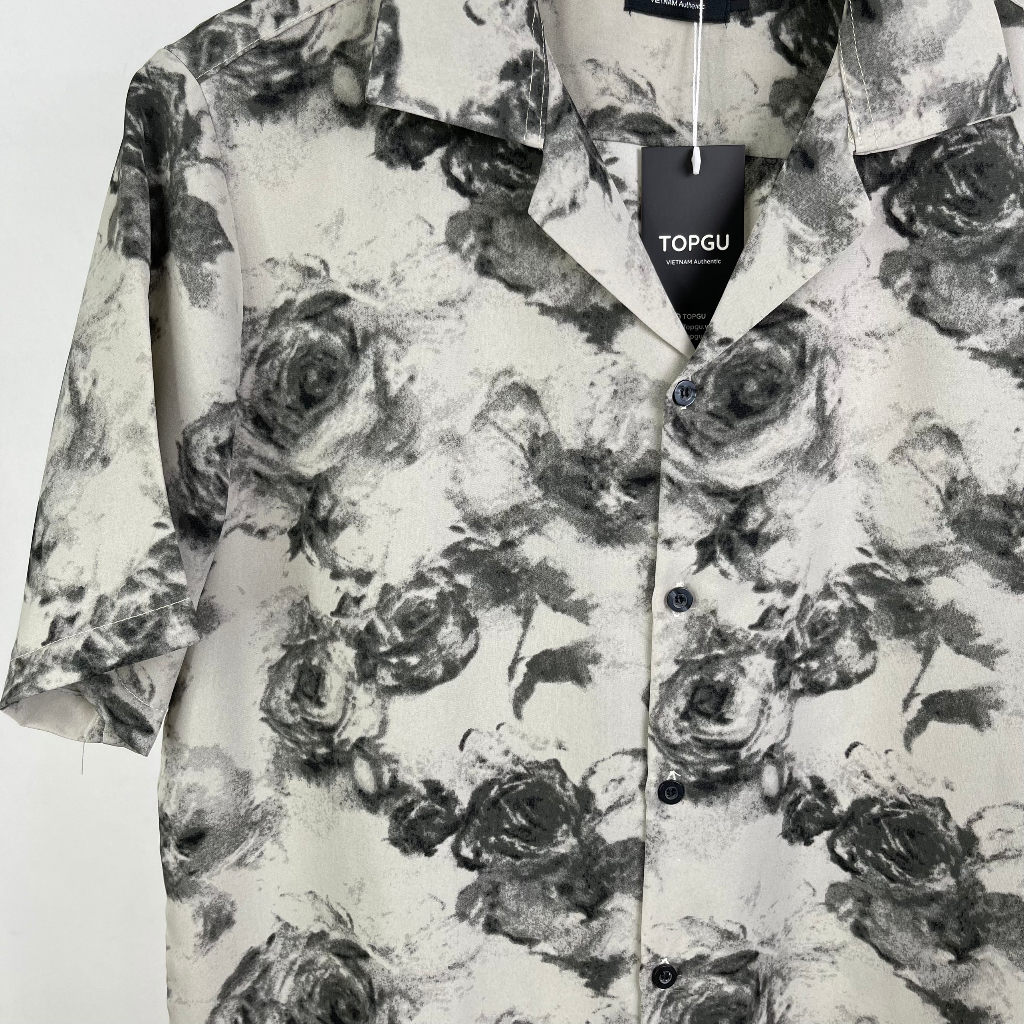 Áo sơ mi TOPGU họa tiết Rose, Cubanshirt vải lụa thoáng mát.