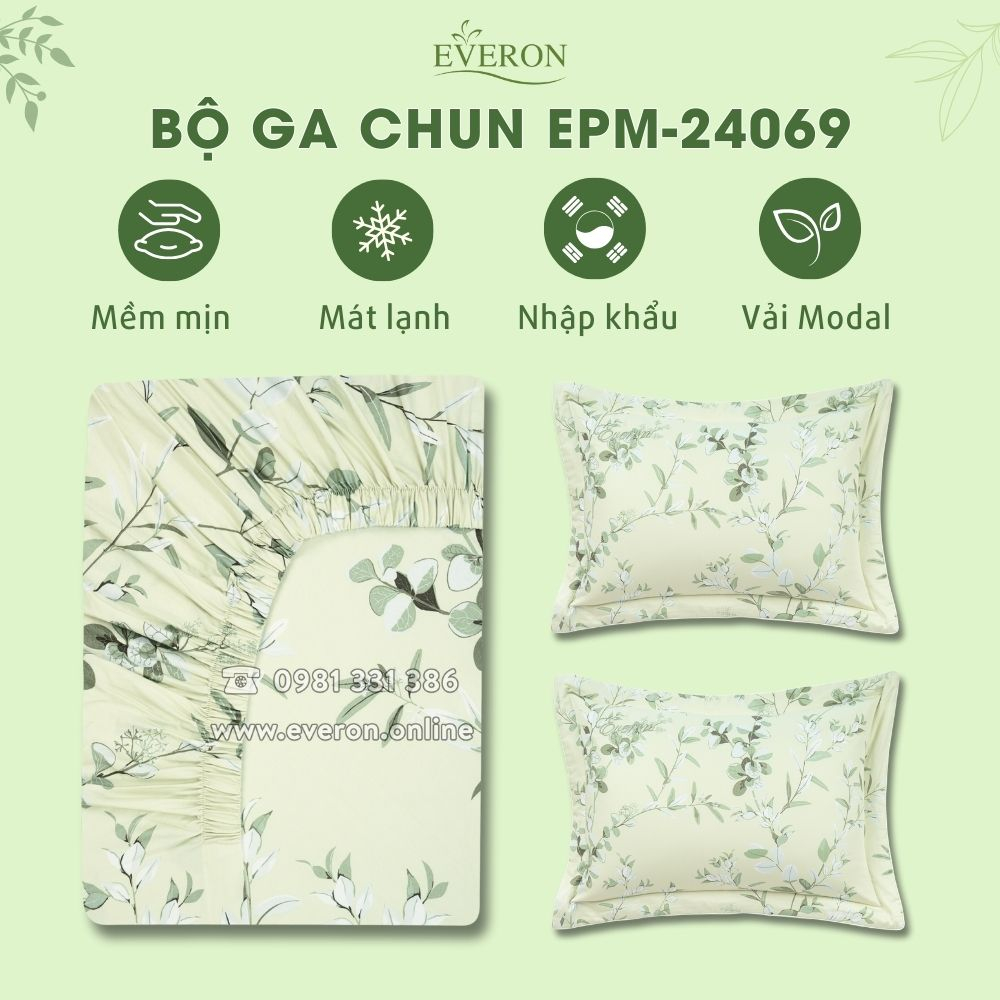 Bộ ga chun Everon EPM24069 (1 ga chun + 2 vỏ gối) chất liệu Modal mềm mịn, mát lạnh
