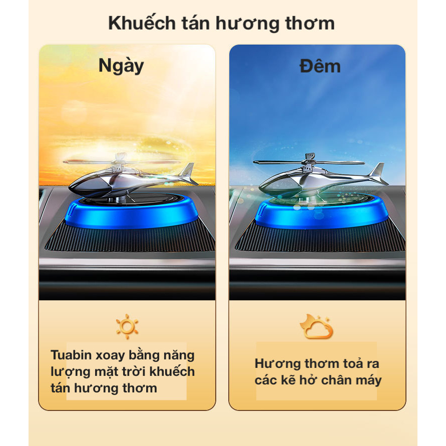 Nước hoa năng lượng mặt trời hình máy bay trực thăng gắn taplo ô tô, khuyếch tán hương thơm