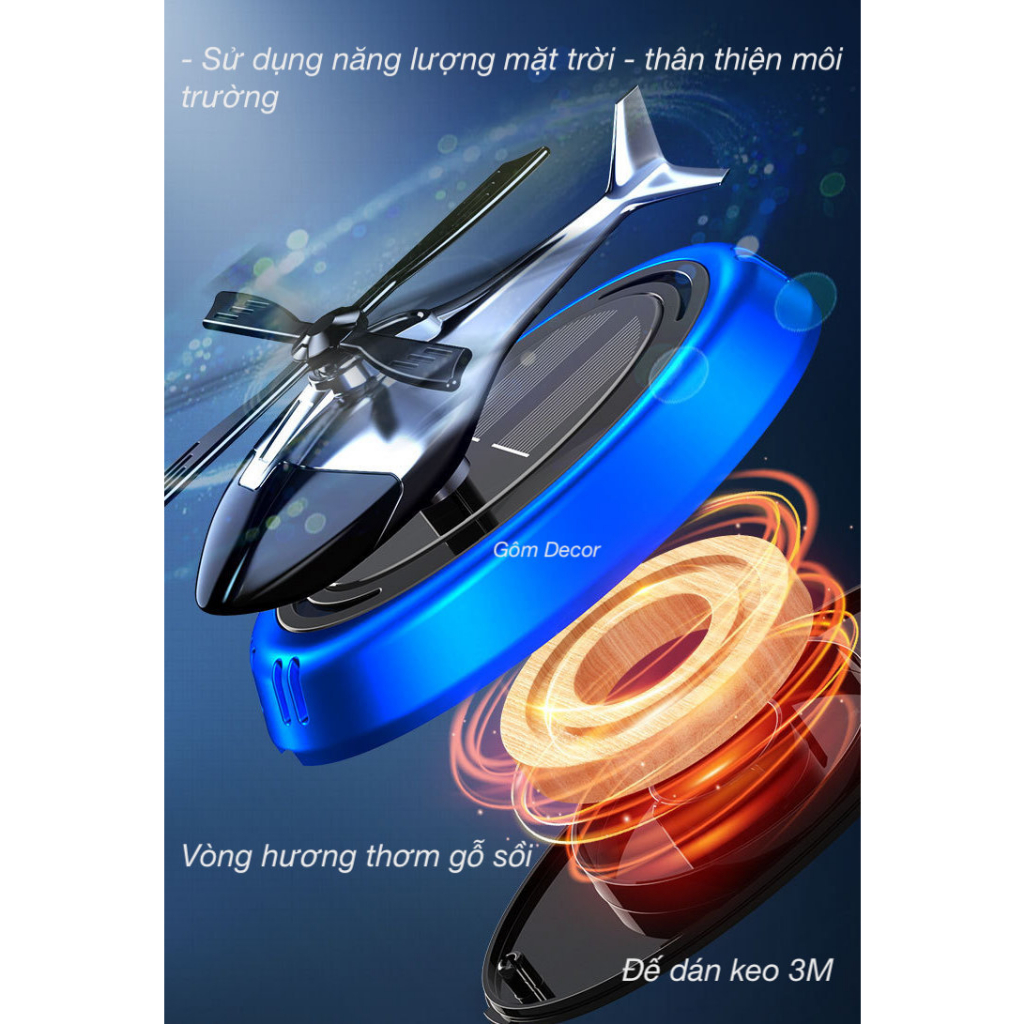 Nước hoa năng lượng mặt trời hình máy bay trực thăng gắn taplo ô tô, khuyếch tán hương thơm