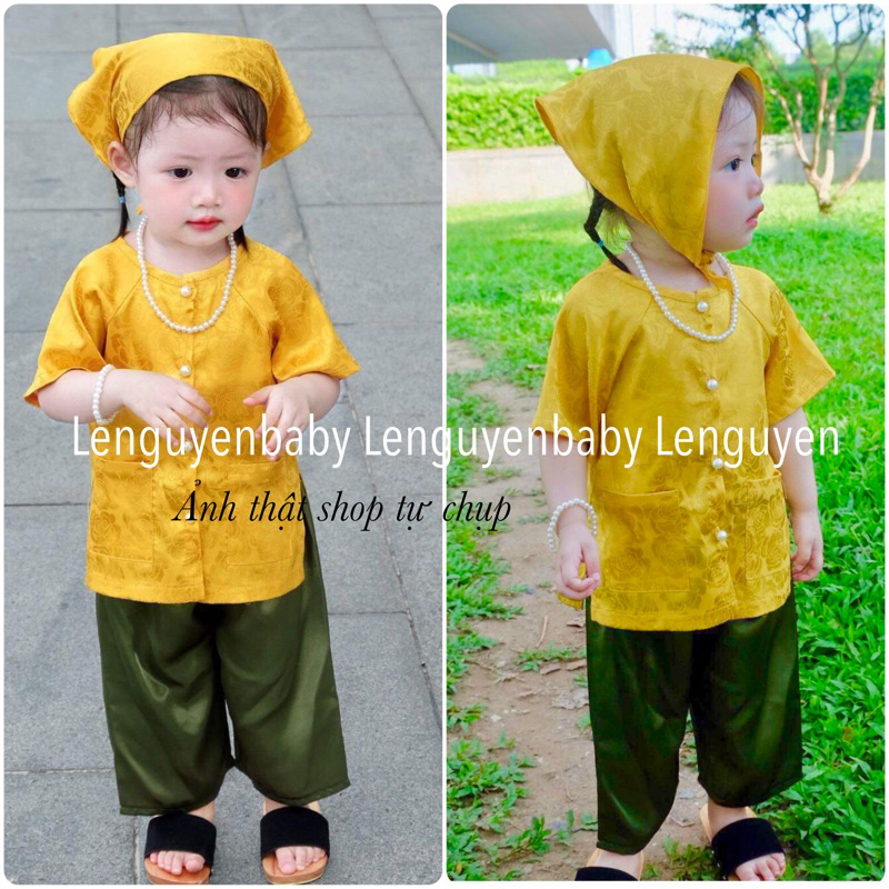 Bộ đồ đôi cho bé - Sét 01 bé gái 3 chi tiết Áo + Quần + Tuban Sét 02 bé trai chất Lụa mềm mại