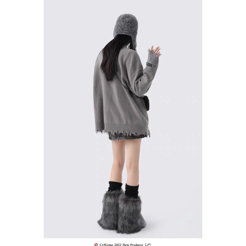 Áo Cardigan Len Xám Dài Tay Tua Rua Siêu Chất