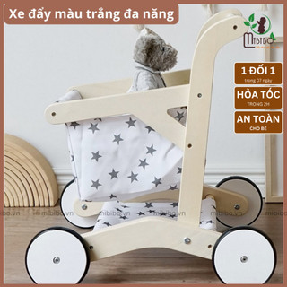 Xe tập đi, xe đẩy siêu thị, xe chở hàng màu trắng bằng gỗ, đồ chơi mô phỏng nhà bếp dành cho bé
