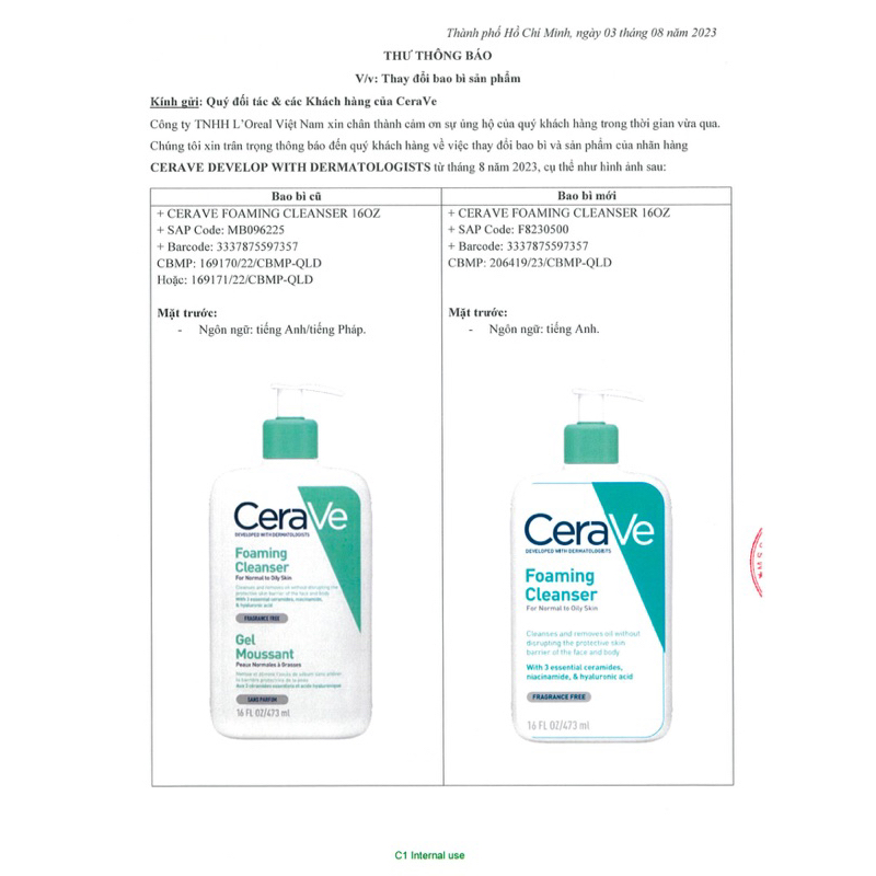 Sữa rửa mặt dịu nhẹ Cerave Foaming Facial Cleanser Oil Control