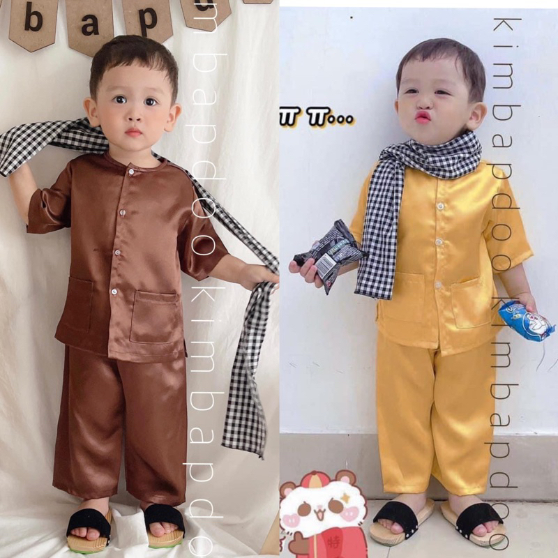 (7-16kg) Bộ quần áo trẻ em, sét bà ba lụa mềm mại - Chất vải Lụa phi bóng, thấm hút mồ hôi