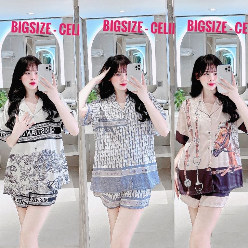 Bộ mặc nhà BIGSIZE Pijama quần đùi lụa xước thiết kế in 5D họa tiết sắc nét