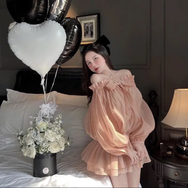 Áo Váy Tơ Trễ Vai Bánh Bèo Siêu Hot R30
