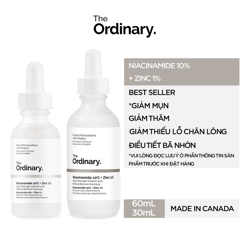 Tinh chất The Ordinary Niacinamide 10% + Zinc 1% Full Size 30ml