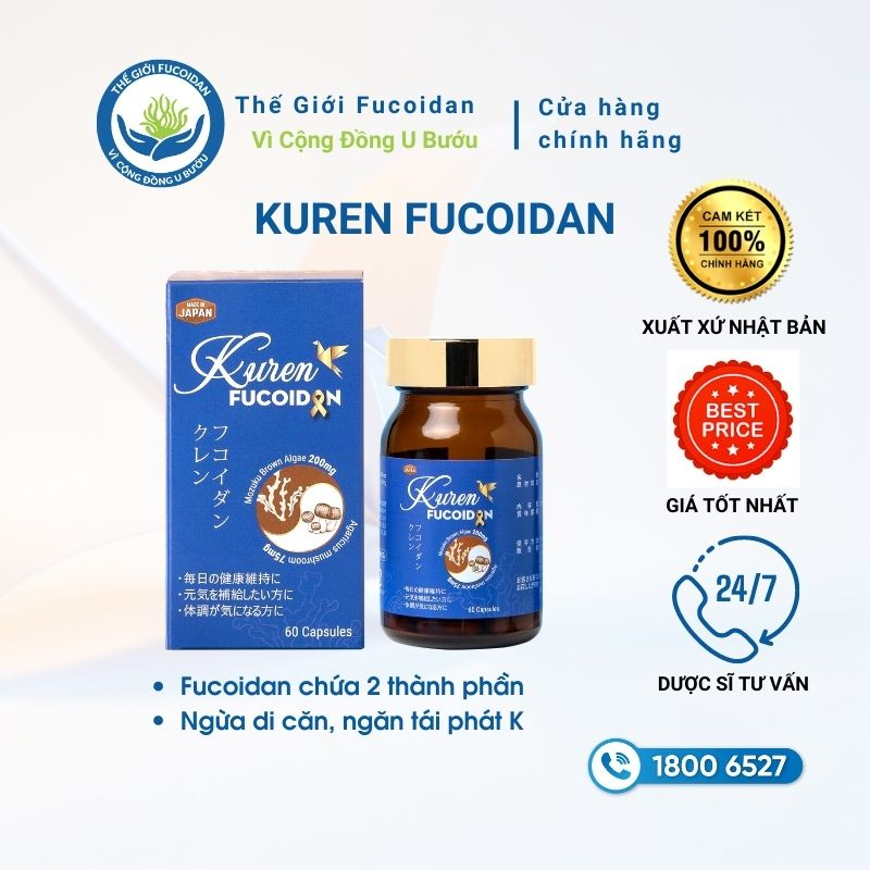 Kuren Fucoidan hộp 60 viên - Fucoidan Con hạc - Tăng cường miễn dịch, hỗ trợ u bướu