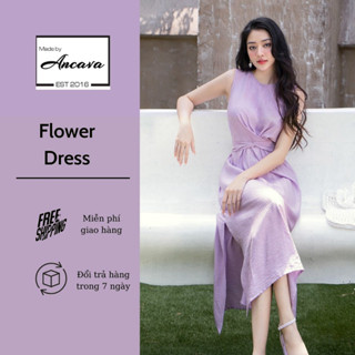 Váy Đầm maxi đũi cổ tròn có dây thắt eo ANCAVA