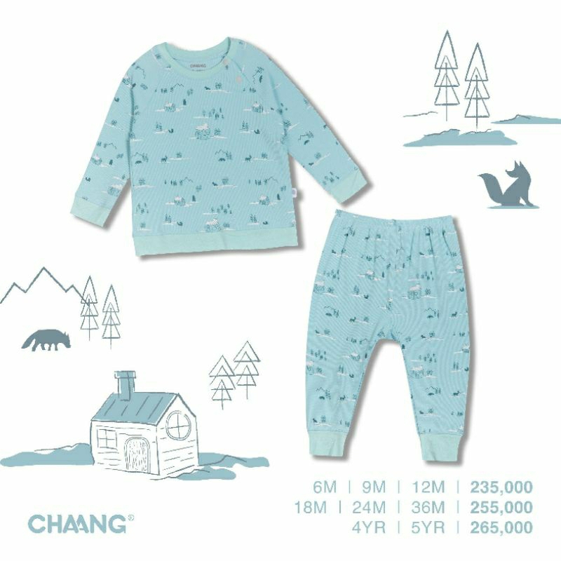CHAANG - Bộ dài tay thu đông Dino Jungle Snow cho bé trai/ bé gái cotton mỏng - cotton tăm (9-36m)