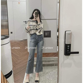 Áo Sweater Len tay dài, áo thun dệt kim dáng rộng Họa tiết Kẻ sọc ngang đen trắng phong cách Hàn Quốc P73