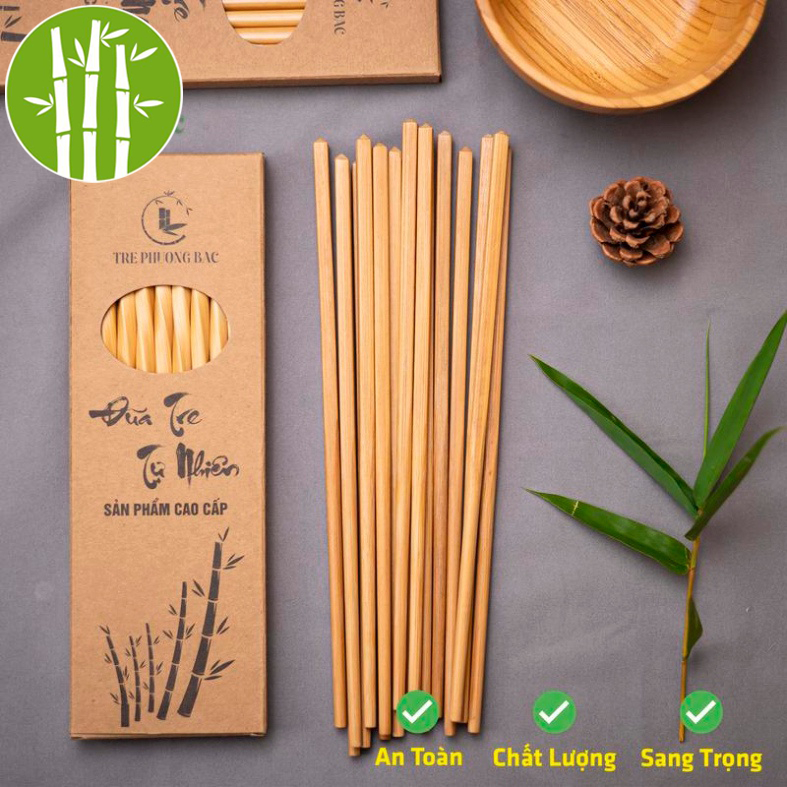 Đũa Tre Tây Bắc cao cấp không hóa chất không mốc hàng xuất khẩu loại 1 chính hãng Tre Phương Bắc - Hộp 10 đôi