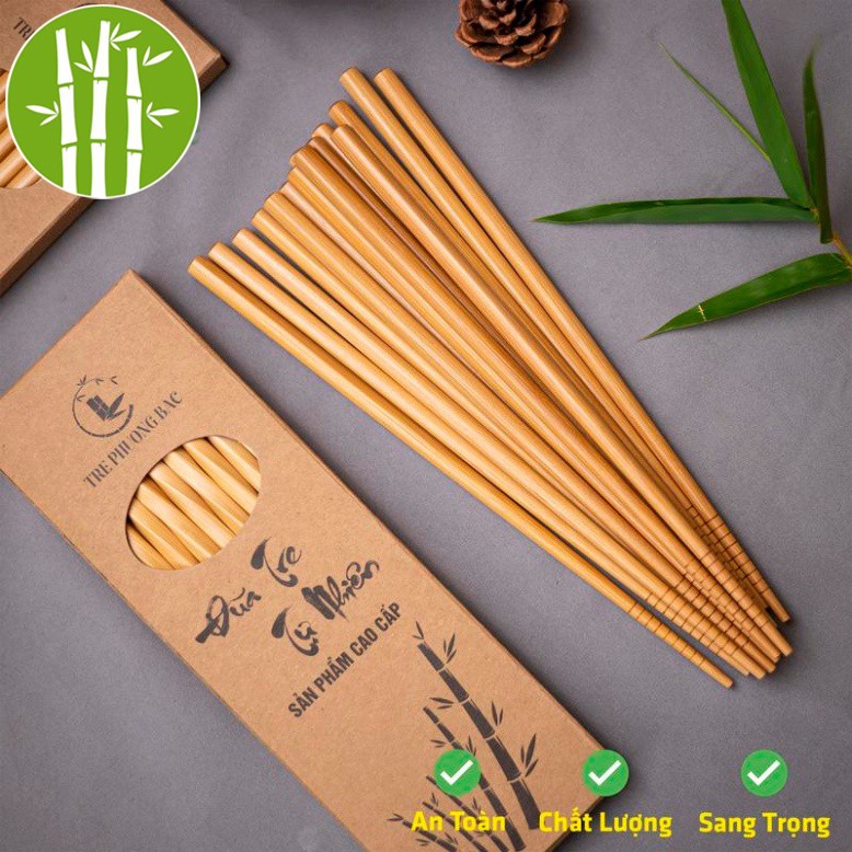Đũa Tre Đốt Trúc cao cấp xuất khẩu không chất tẩy không hóa chất hàng loại 1 chính hãng Tre Phương Bắc - Hộp 10 Đôi