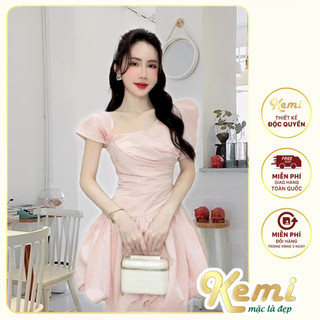 Đầm nữ lệch vai xếp ly váy Tafta bồng công chúa ulzang corset Kemi