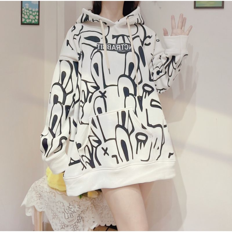 Áo hoodie nỉ Thỏ style dáng rộng form unisex dành cho nam và nữ