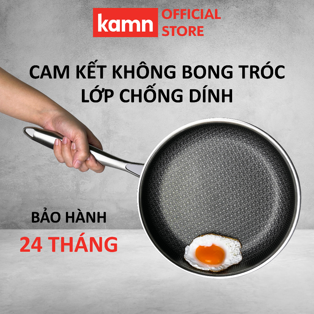 Chảo chống dính bếp từ kamn inox 304, có nắp, công nghệ khắc 2 mặt Ultra Hybrid 26cm 28cm