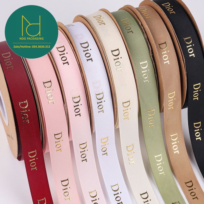 Dây ruy băng dài bản 2cm in chữ Dior nhũ vàng sang chảnh