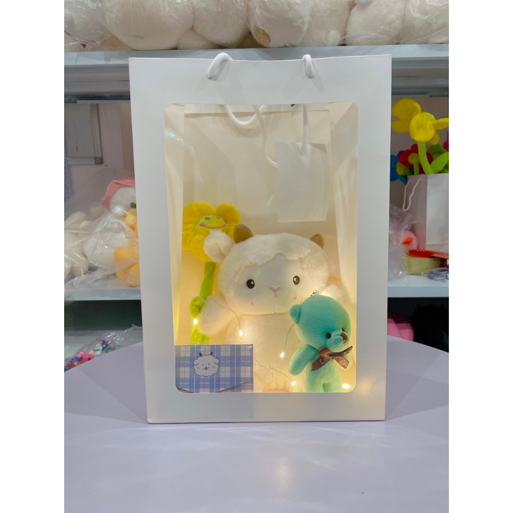 Set quà tặng hoa và gấu bông sinh nhật, kèm đèn led tặng người yêu, bạn thân, quà sinh nhật