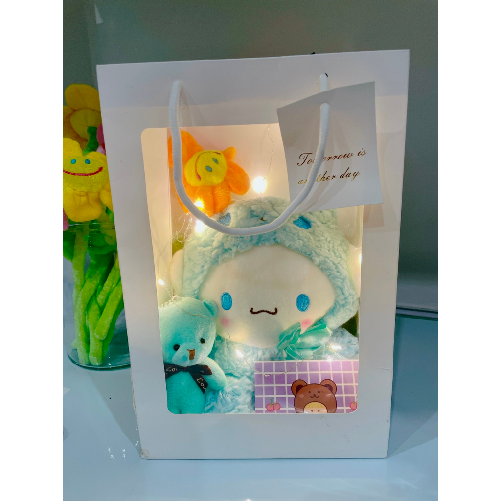 Set quà tặng hoa và gấu bông sinh nhật, kèm đèn led tặng người yêu, bạn thân, quà sinh nhật