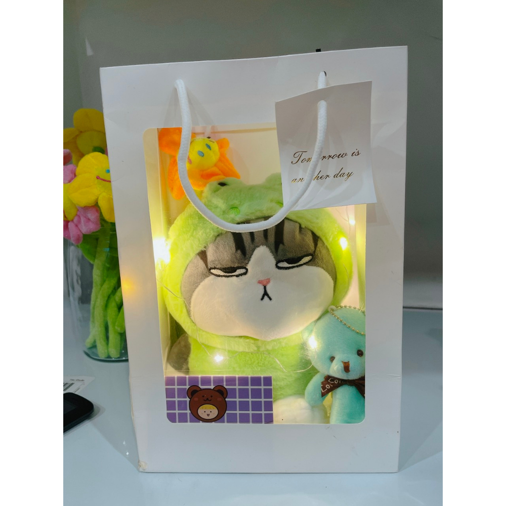 Set quà tặng hoa và gấu bông sinh nhật, kèm đèn led tặng người yêu, bạn thân, quà sinh nhật