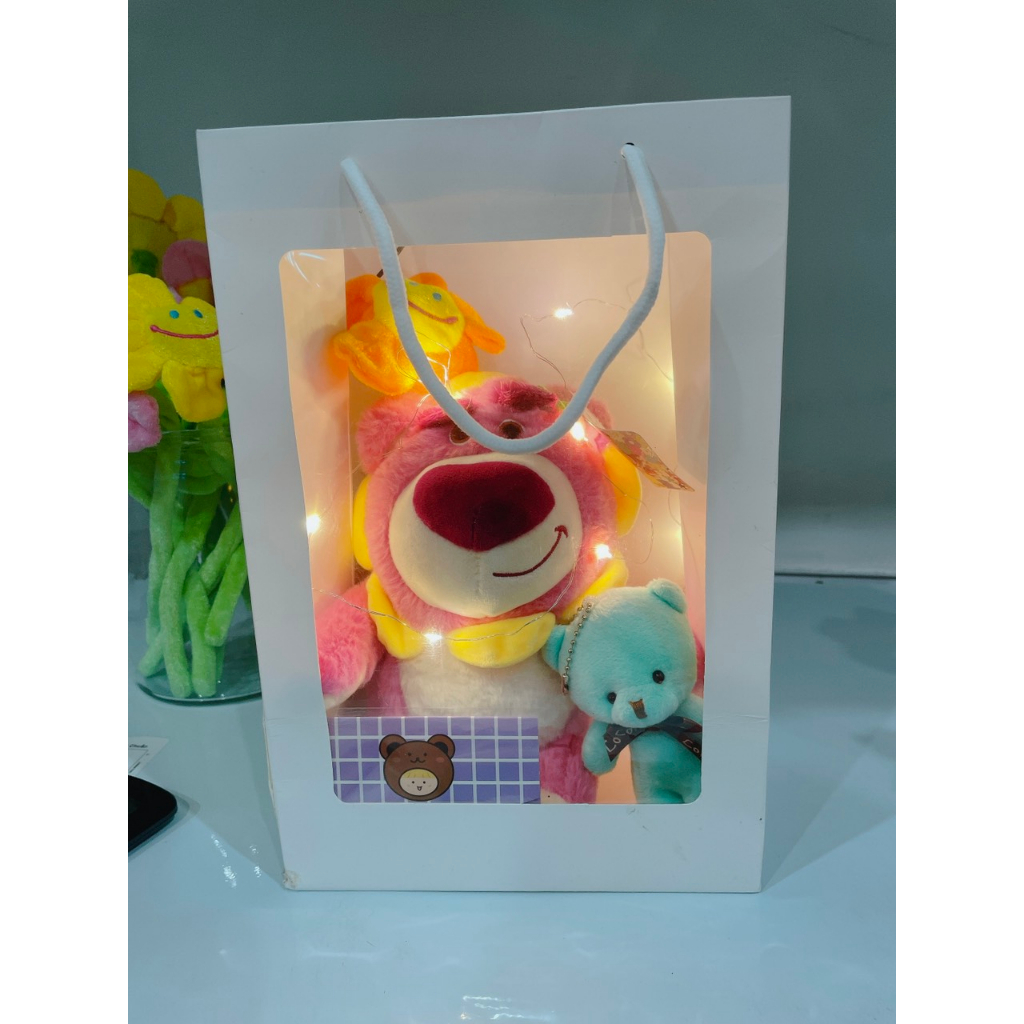 Set quà tặng hoa và gấu bông sinh nhật, kèm đèn led tặng người yêu, bạn thân, quà sinh nhật