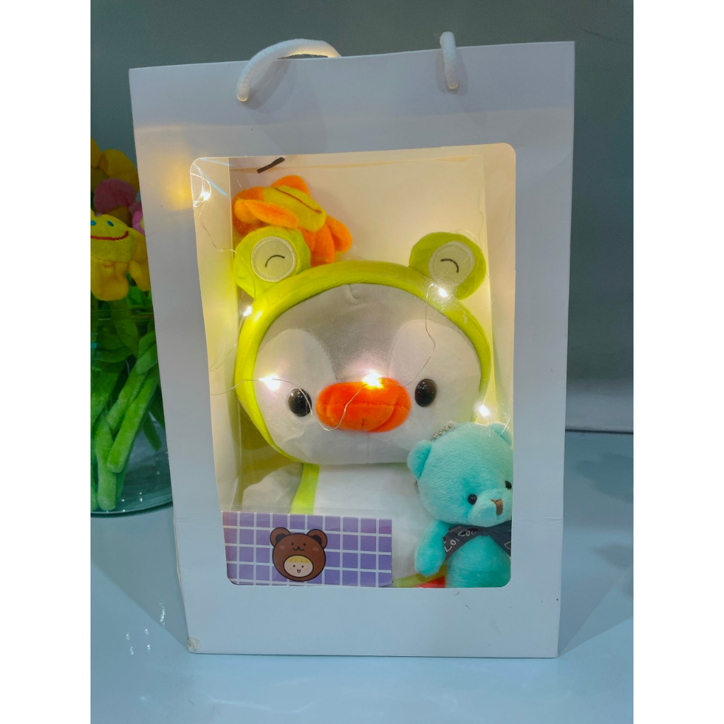 Set quà tặng hoa và gấu bông sinh nhật, kèm đèn led tặng người yêu, bạn thân, quà sinh nhật