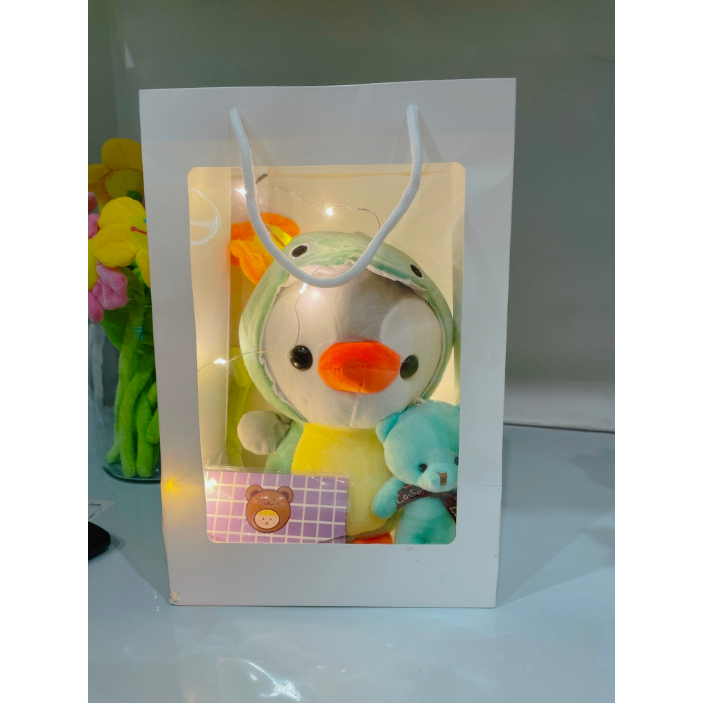 Set quà tặng hoa và gấu bông sinh nhật, kèm đèn led tặng người yêu, bạn thân, quà sinh nhật