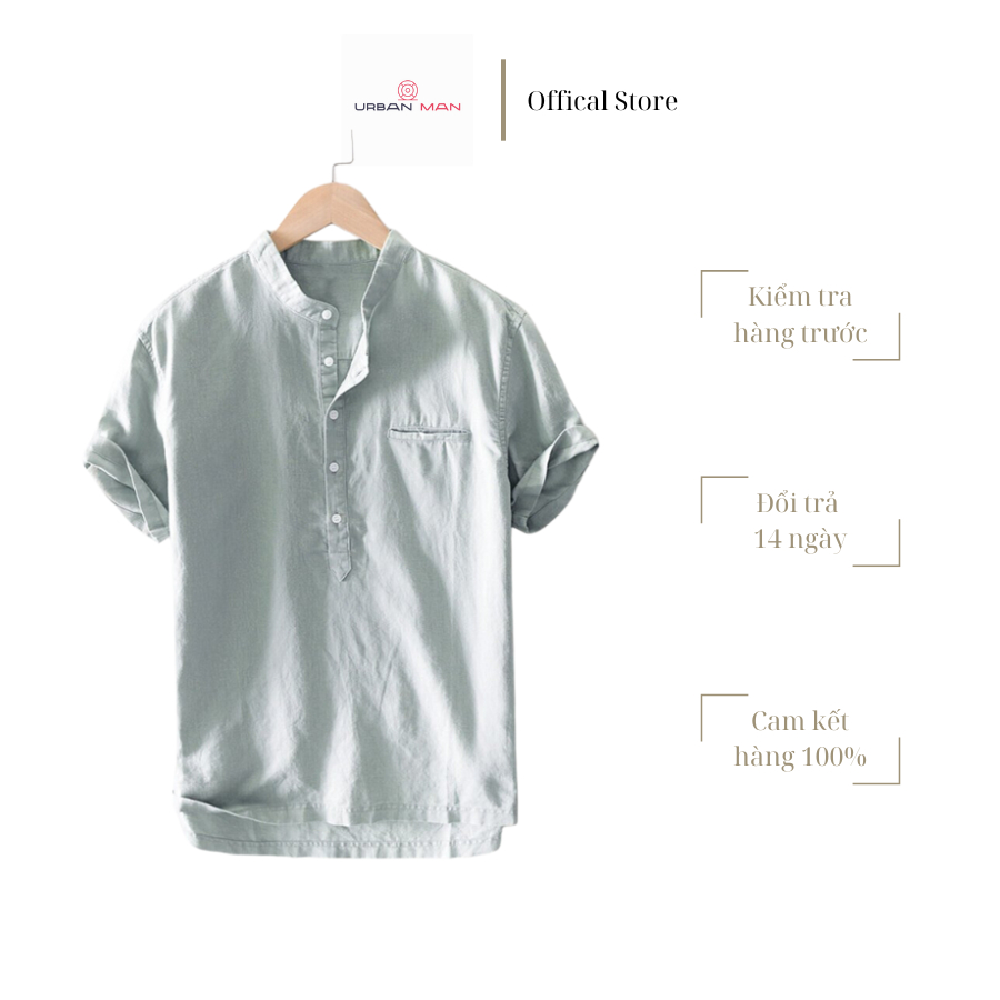 Áo Sơ Mi Đũi Nam Tay Ngắn Cổ Tròn 5 Màu, Vải Đũi Xước Dày Dặn Thấm Hút Tốt SƠ MI ĐŨI NGẮN TAY