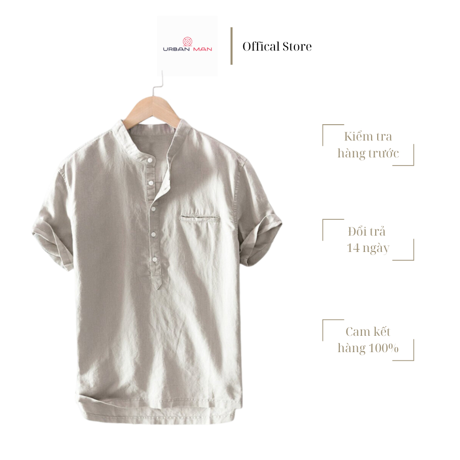 Áo Sơ Mi Đũi Nam Tay Ngắn Cổ Tròn 5 Màu, Vải Đũi Xước Dày Dặn Thấm Hút Tốt SƠ MI ĐŨI NGẮN TAY