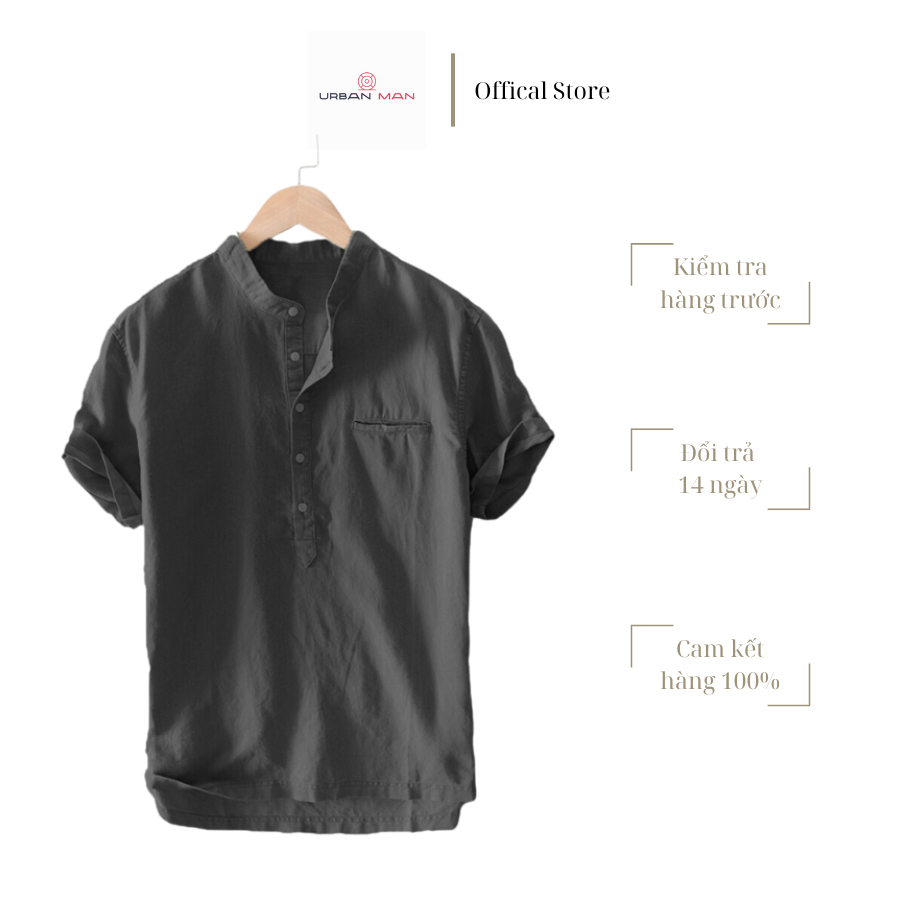 Áo Sơ Mi Đũi Nam Tay Ngắn Cổ Tròn 5 Màu, Vải Đũi Xước Dày Dặn Thấm Hút Tốt SƠ MI ĐŨI NGẮN TAY
