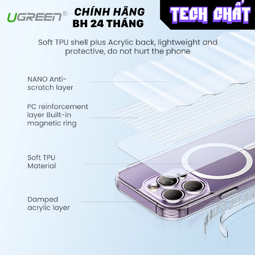 Ốp lưng Ugreen chính hãng chống Sock hỗ trợ sạc từ tính hít nam châm cho iphone full box x xs xs max 11 12 13 14 pro max