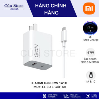  Bộ sạc nhanh Xiaomi GaN 67W 2 cổng 1A+1C MDY-14-EU kèm cáp 6A Type-C | Bảo hành 12 tháng 