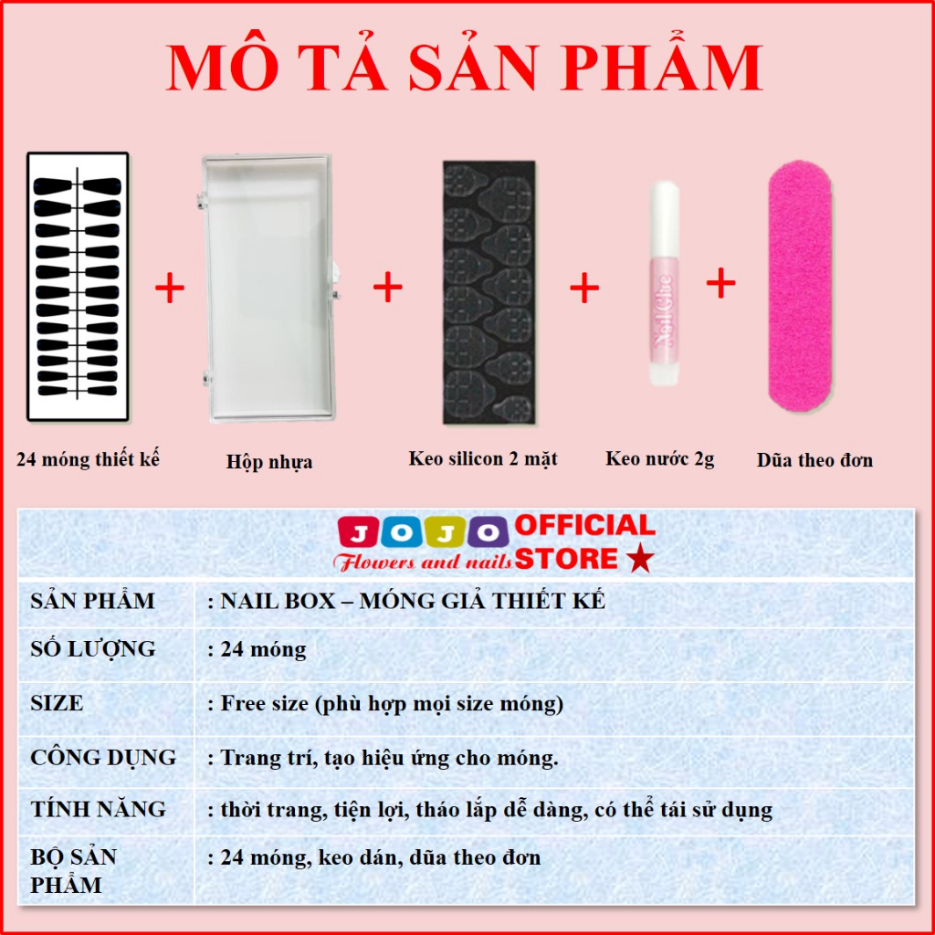 Set 24 móng giả,Nailbox thiết kế đính charm,đính đá trang nhã sang chảnh LyLy mã PP42