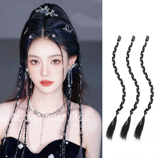 Tóc Giả Tết Thắt Bím Nhỏ Dài Đính Đá Lấp Lánh Dạng Kẹp Mái Xinh Xắn Cho Nữ