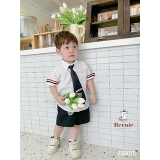 Bernie Set sơ mi tay phối kẻ kèm cà vạt cho bé