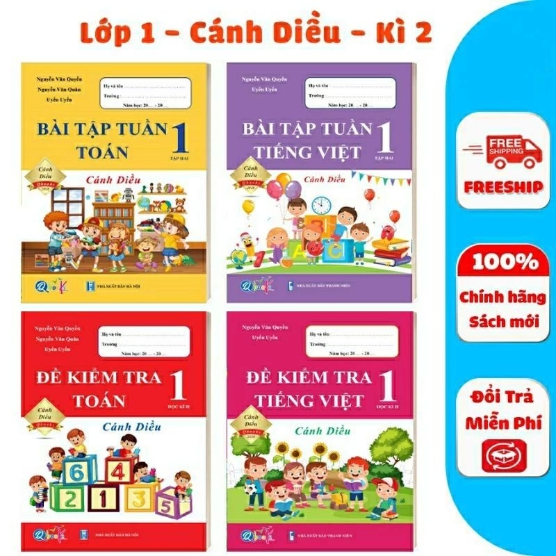 Sách - Combo Đề Kiểm Tra Và Bài Tập Tuần Toán Và Tiếng Việt Lớp 1 - Cánh Diều - Học Kì 2 ( 4 Cuốn )