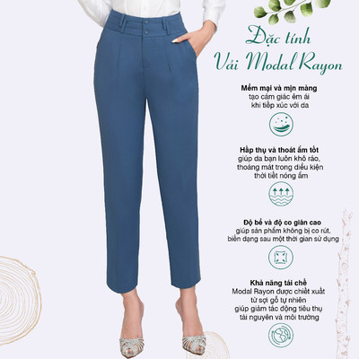 Quần baggy nữ sợi gỗ sồi cạp cao thiết kế đối xứng Thái Hòa 215 (100% tinh chất)
