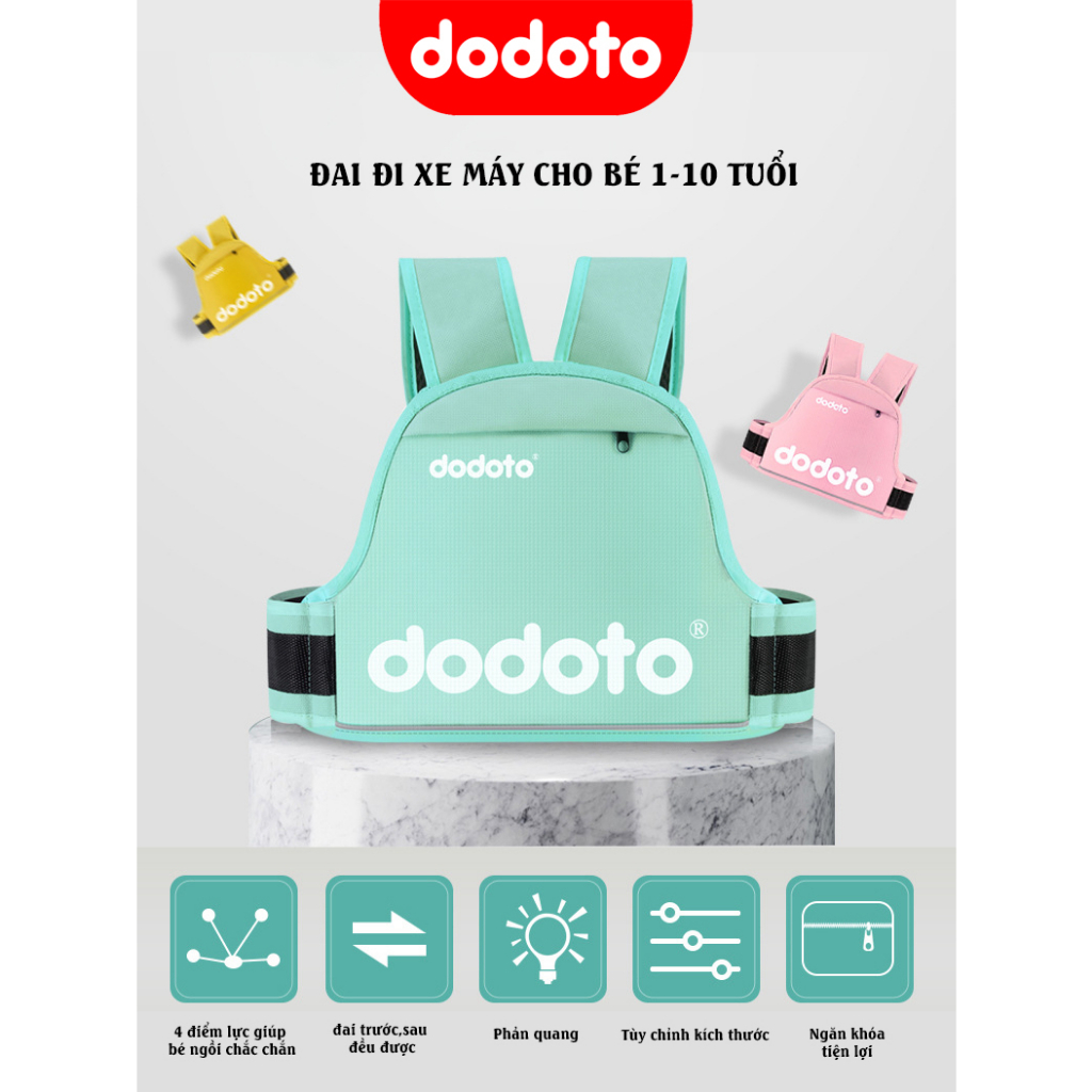 Đai đi xe máy cho bé 1-10 tuổi dodoto, đeo vai, thắt lưng, đai giữ bé ngồi xe máy màu hồng dodoto