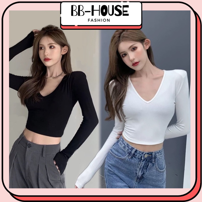 Áo thun croptop cổ tim len tăm EAPHA09
